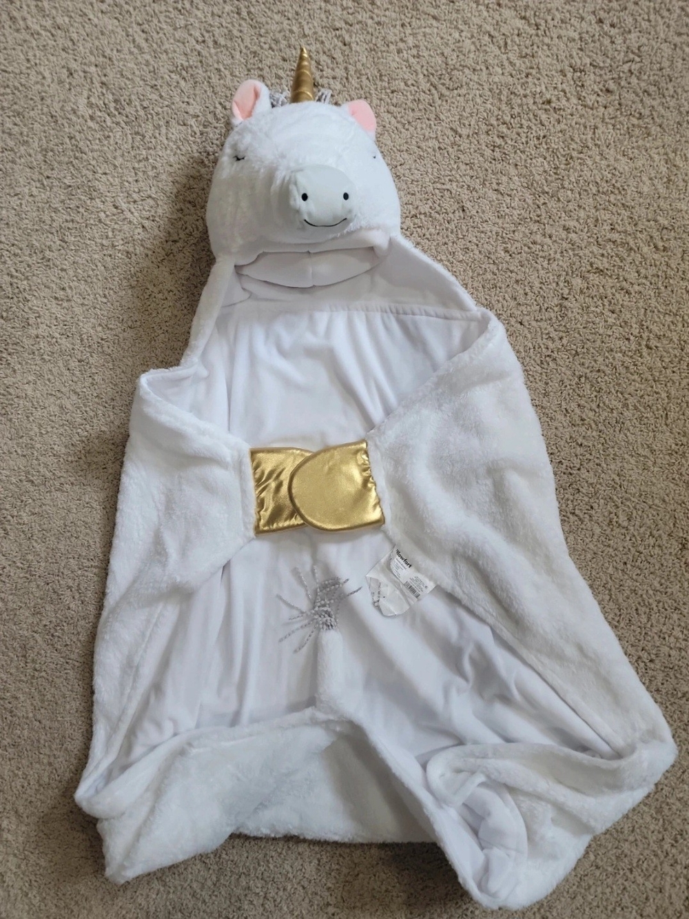 White Unicorn Hooded Blanket with Gold Accents
